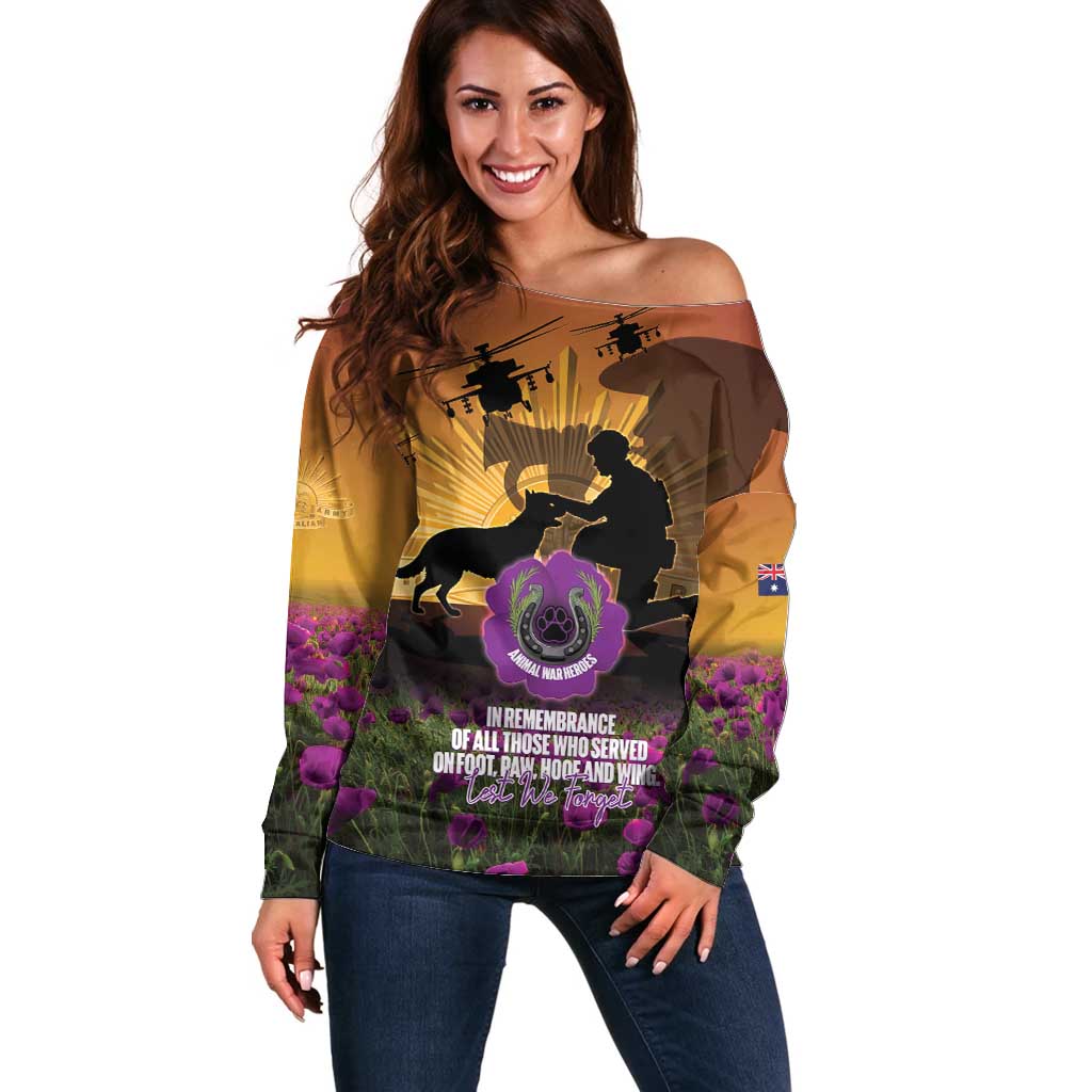 Animal War Heroes Australia ANZAC Day Off Shoulder Sweater We Will Always Remember Them