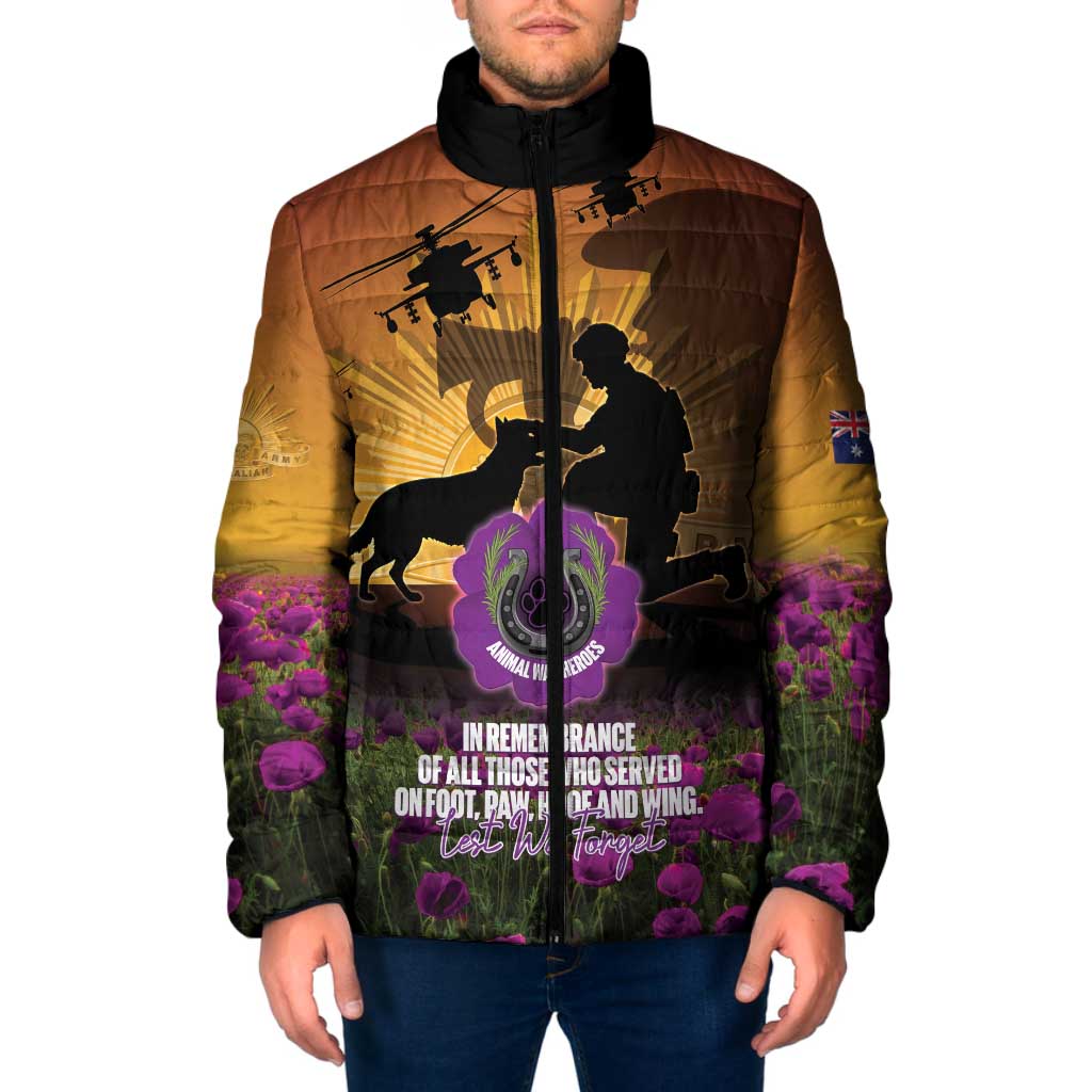 Animal War Heroes Australia ANZAC Day Padded Jacket We Will Always Remember Them