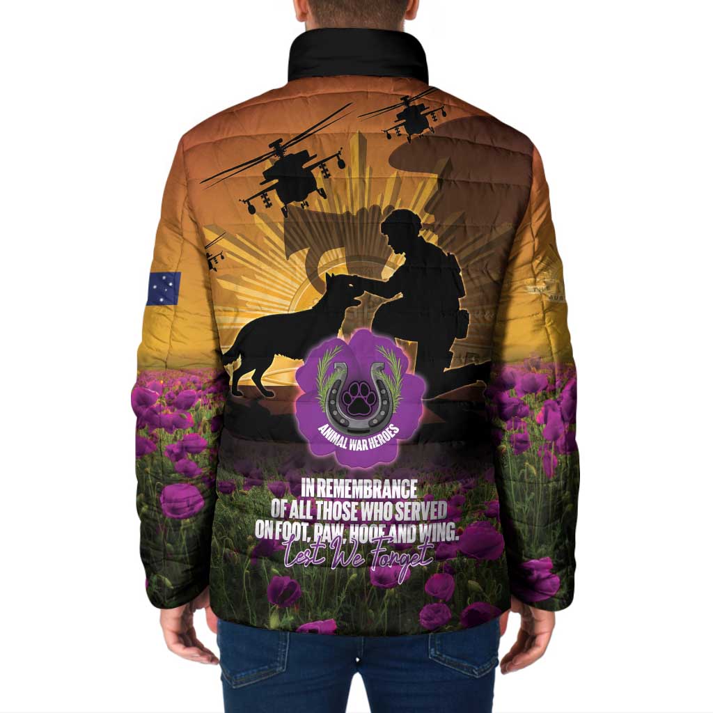 Animal War Heroes Australia ANZAC Day Padded Jacket We Will Always Remember Them