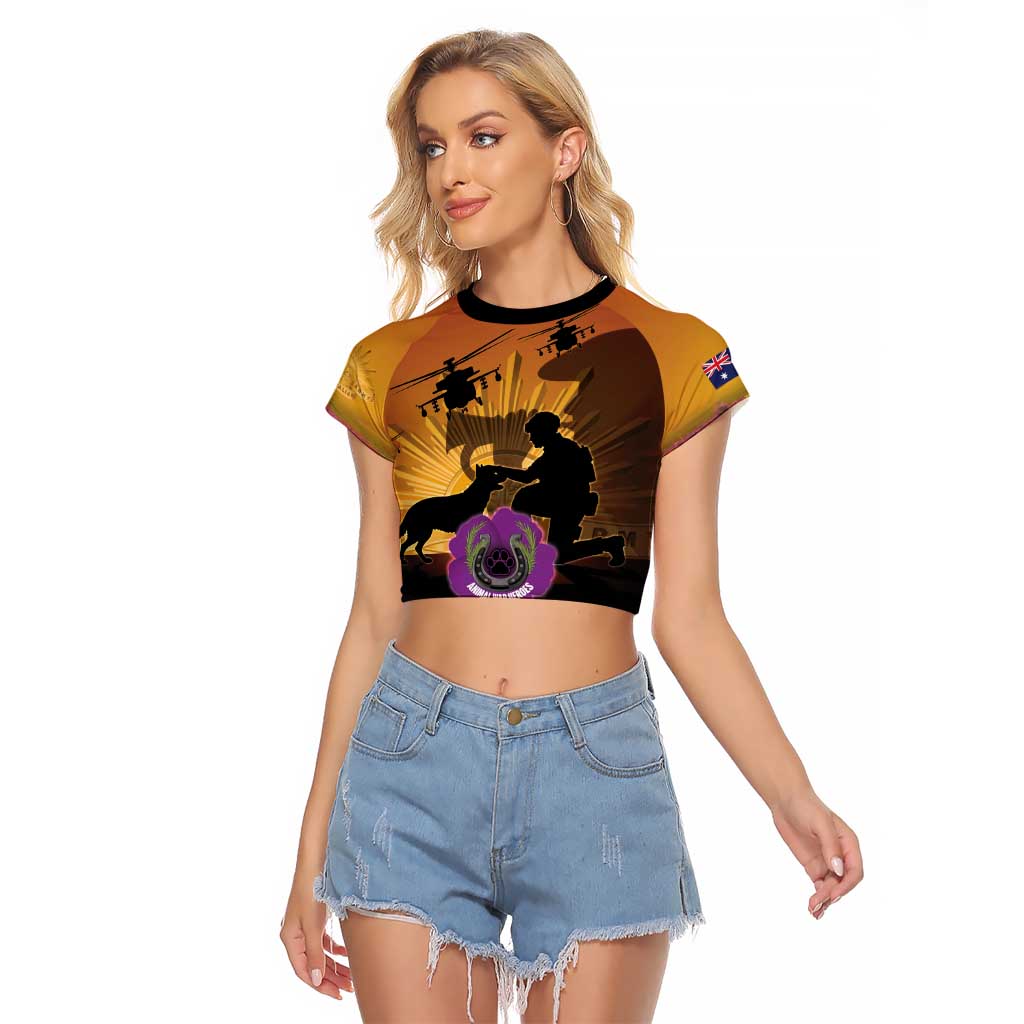 Animal War Heroes Australia ANZAC Day Raglan Cropped T Shirt We Will Always Remember Them