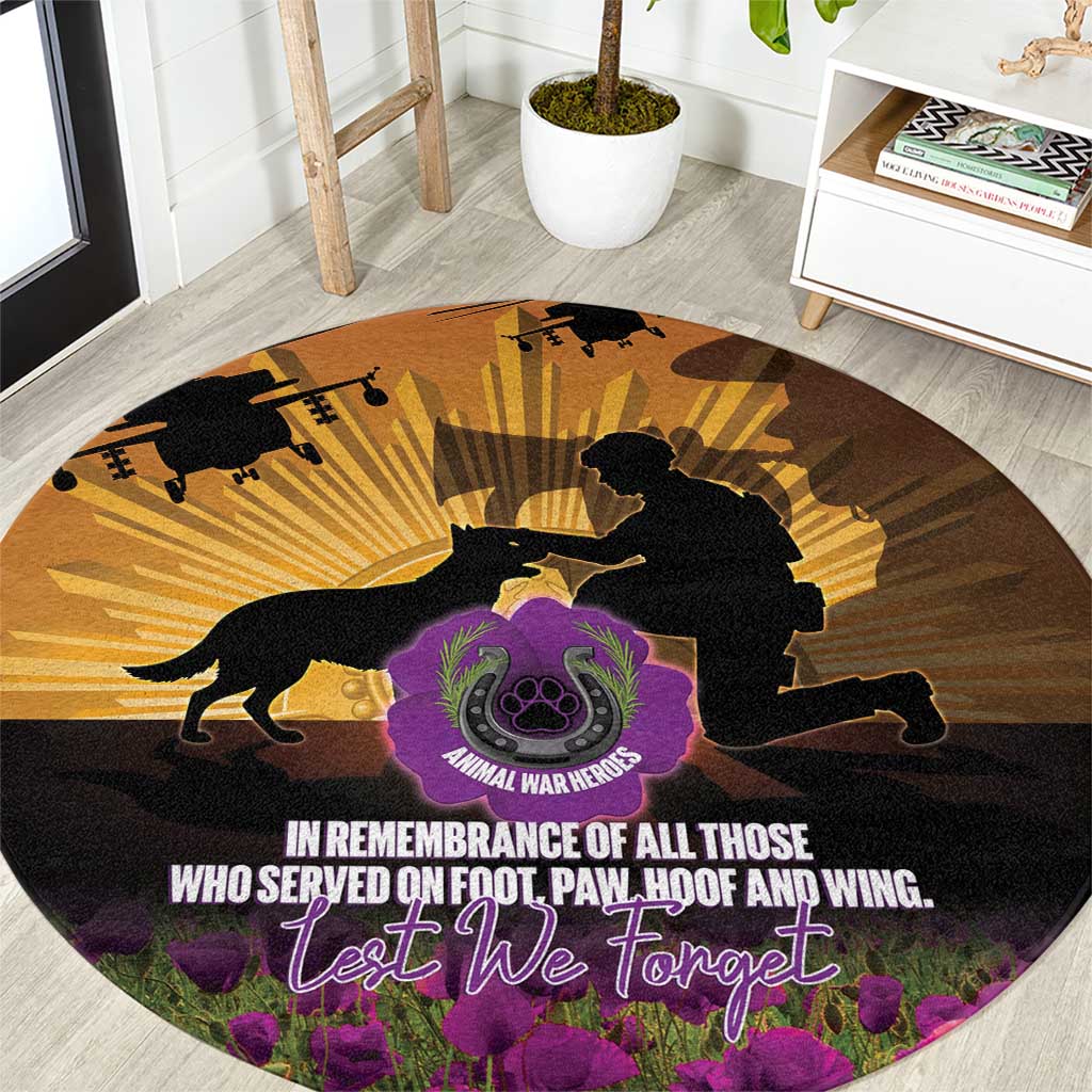 Animal War Heroes Australia ANZAC Day Round Carpet We Will Always Remember Them