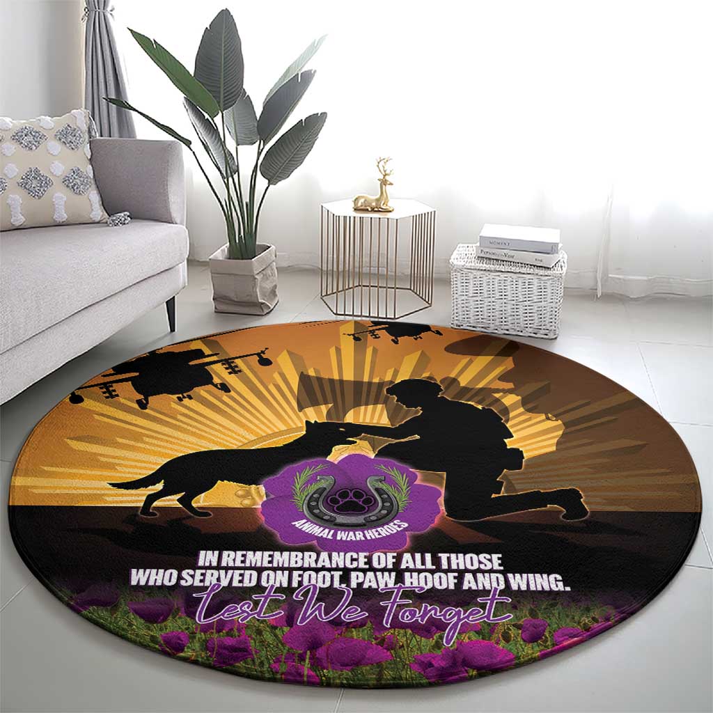 Animal War Heroes Australia ANZAC Day Round Carpet We Will Always Remember Them