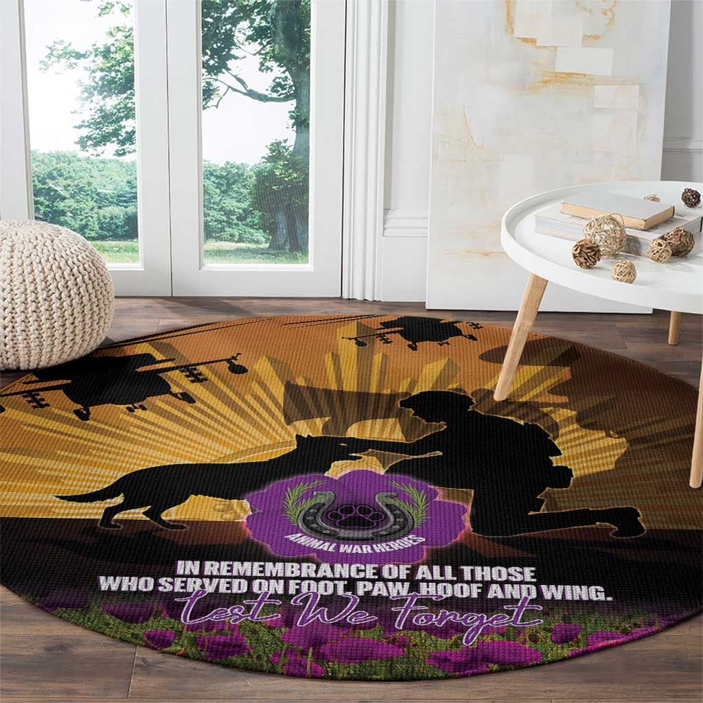Animal War Heroes Australia ANZAC Day Round Carpet We Will Always Remember Them