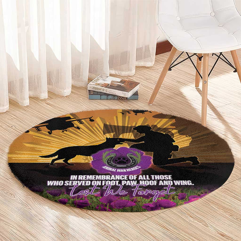 Animal War Heroes Australia ANZAC Day Round Carpet We Will Always Remember Them