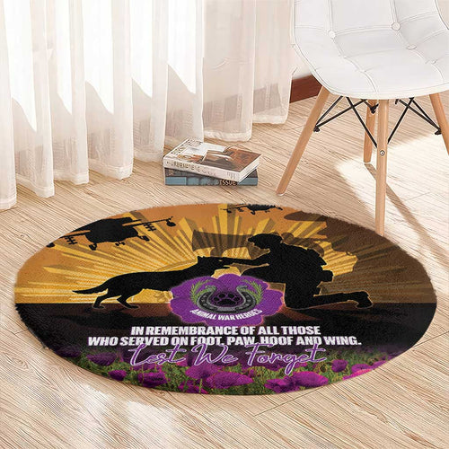 Animal War Heroes Australia ANZAC Day Round Carpet We Will Always Remember Them