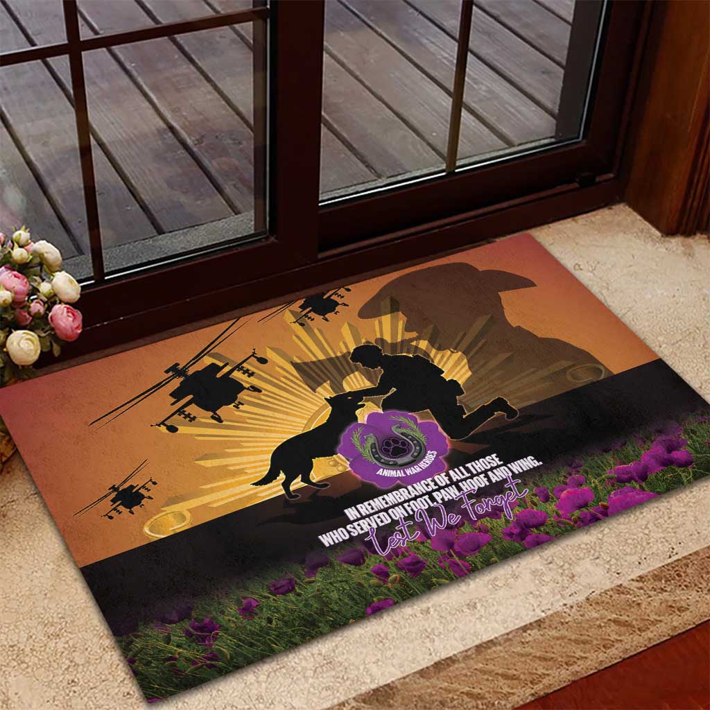 Animal War Heroes Australia ANZAC Day Rubber Doormat We Will Always Remember Them