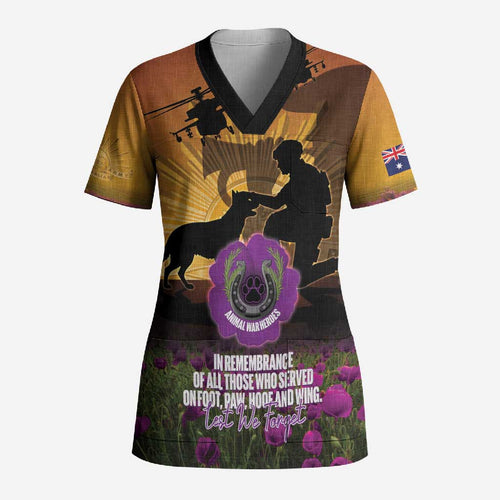 Animal War Heroes Australia ANZAC Day Scrub Top We Will Always Remember Them