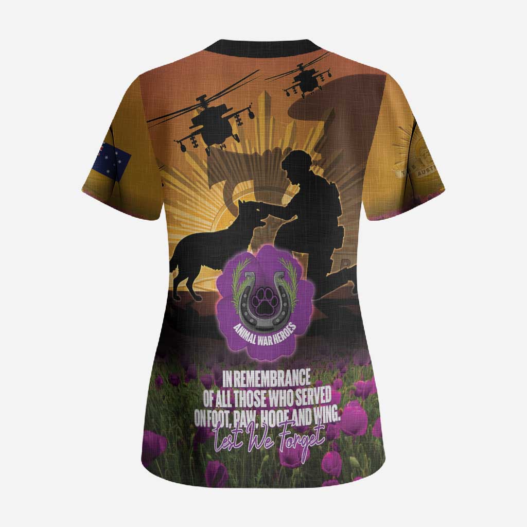 Animal War Heroes Australia ANZAC Day Scrub Top We Will Always Remember Them