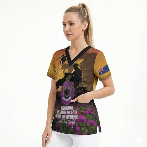 Animal War Heroes Australia ANZAC Day Scrub Top We Will Always Remember Them