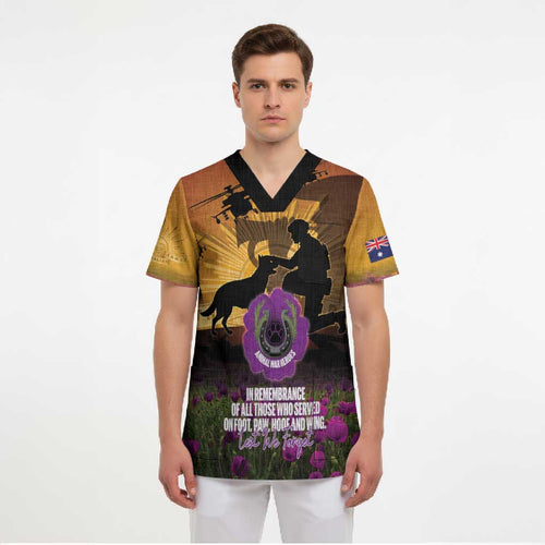 Animal War Heroes Australia ANZAC Day Scrub Top We Will Always Remember Them
