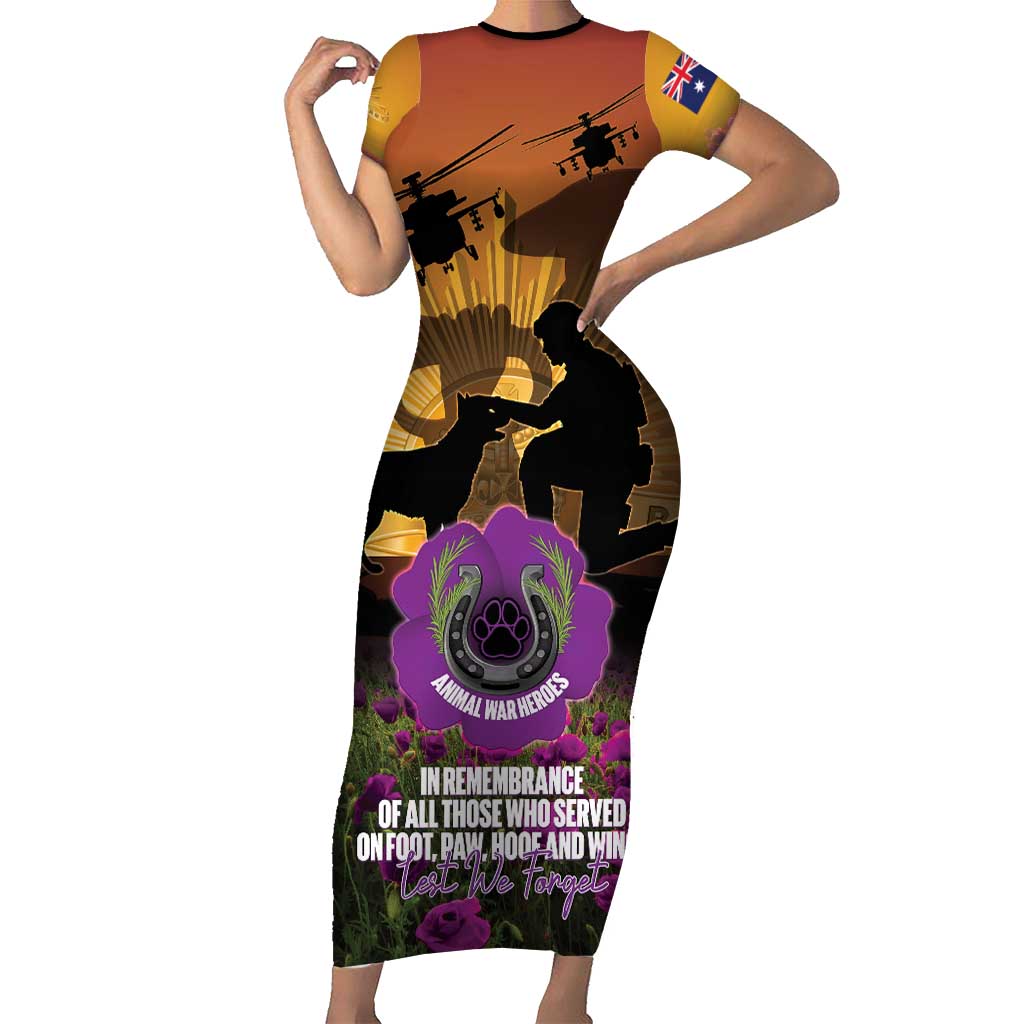 Animal War Heroes Australia ANZAC Day Short Sleeve Bodycon Dress We Will Always Remember Them