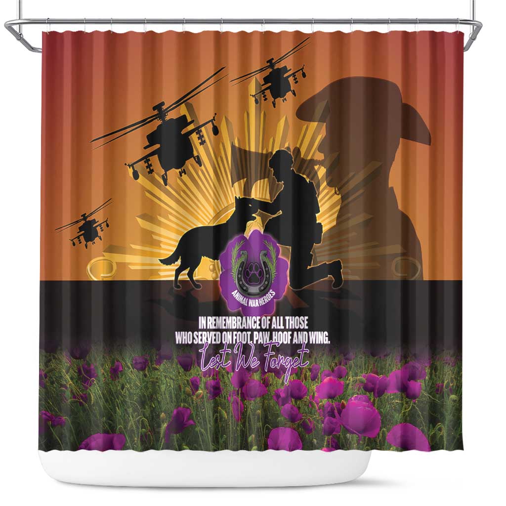Animal War Heroes Australia ANZAC Day Shower Curtain We Will Always Remember Them