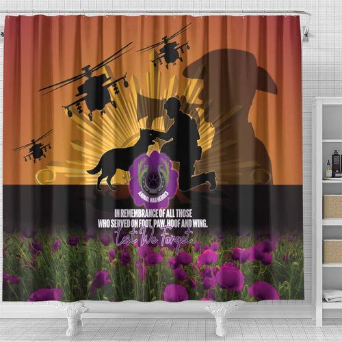 Animal War Heroes Australia ANZAC Day Shower Curtain We Will Always Remember Them