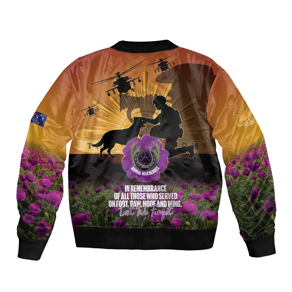 Animal War Heroes Australia ANZAC Day Sleeve Zip Bomber Jacket We Will Always Remember Them