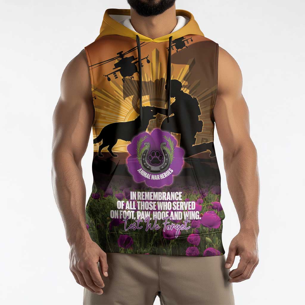 Animal War Heroes Australia ANZAC Day Sleeveless Hoodie We Will Always Remember Them