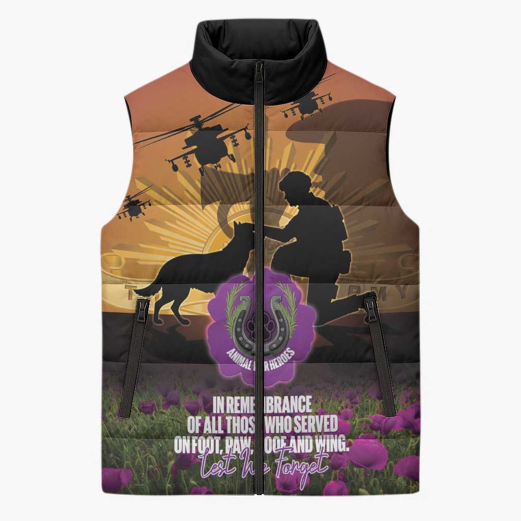 Animal War Heroes Australia ANZAC Day Sleeveless Puffer Jacket We Will Always Remember Them