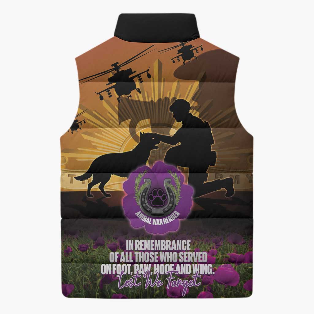 Animal War Heroes Australia ANZAC Day Sleeveless Puffer Jacket We Will Always Remember Them
