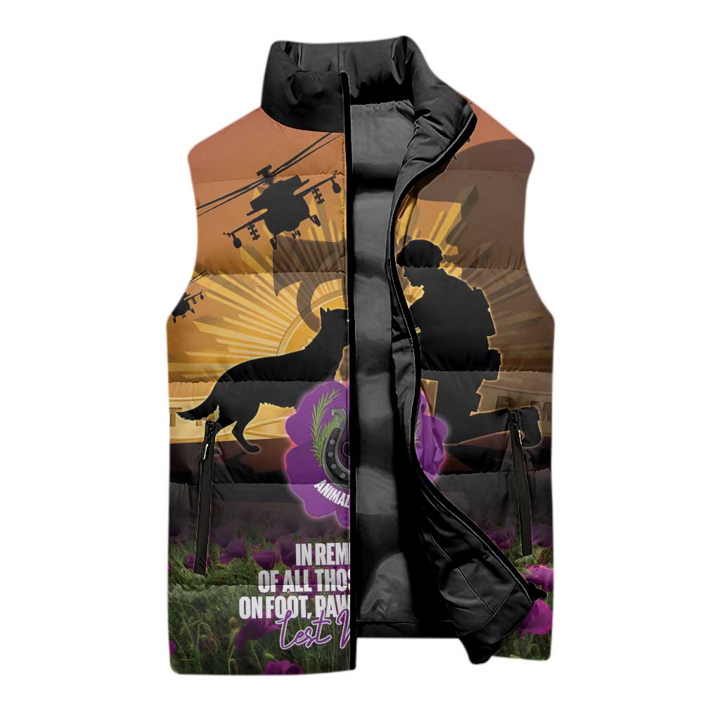 Animal War Heroes Australia ANZAC Day Sleeveless Puffer Jacket We Will Always Remember Them