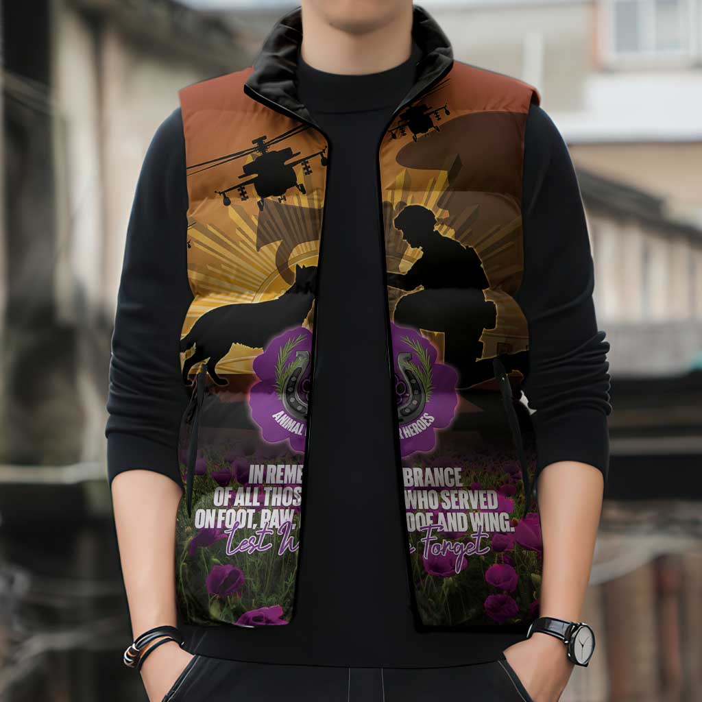 Animal War Heroes Australia ANZAC Day Sleeveless Puffer Jacket We Will Always Remember Them