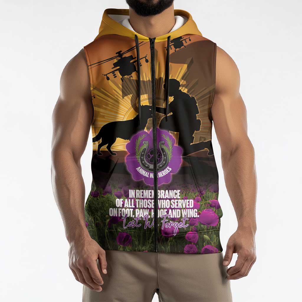 Animal War Heroes Australia ANZAC Day Sleeveless Zip Hoodie We Will Always Remember Them