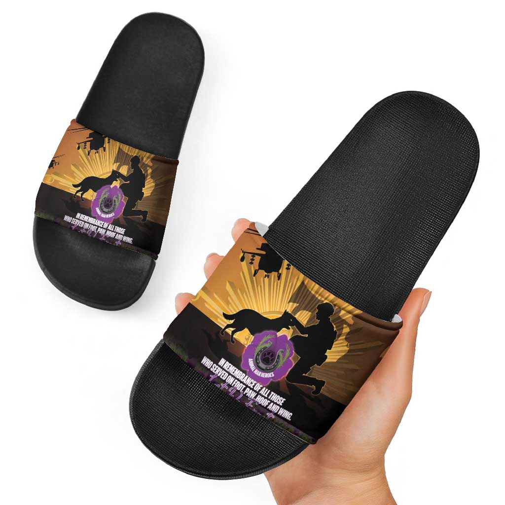 Animal War Heroes Australia ANZAC Day Slide Sandals We Will Always Remember Them