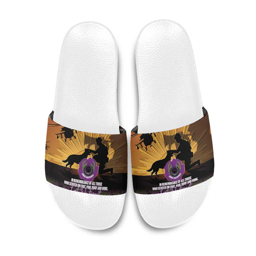Animal War Heroes Australia ANZAC Day Slide Sandals We Will Always Remember Them