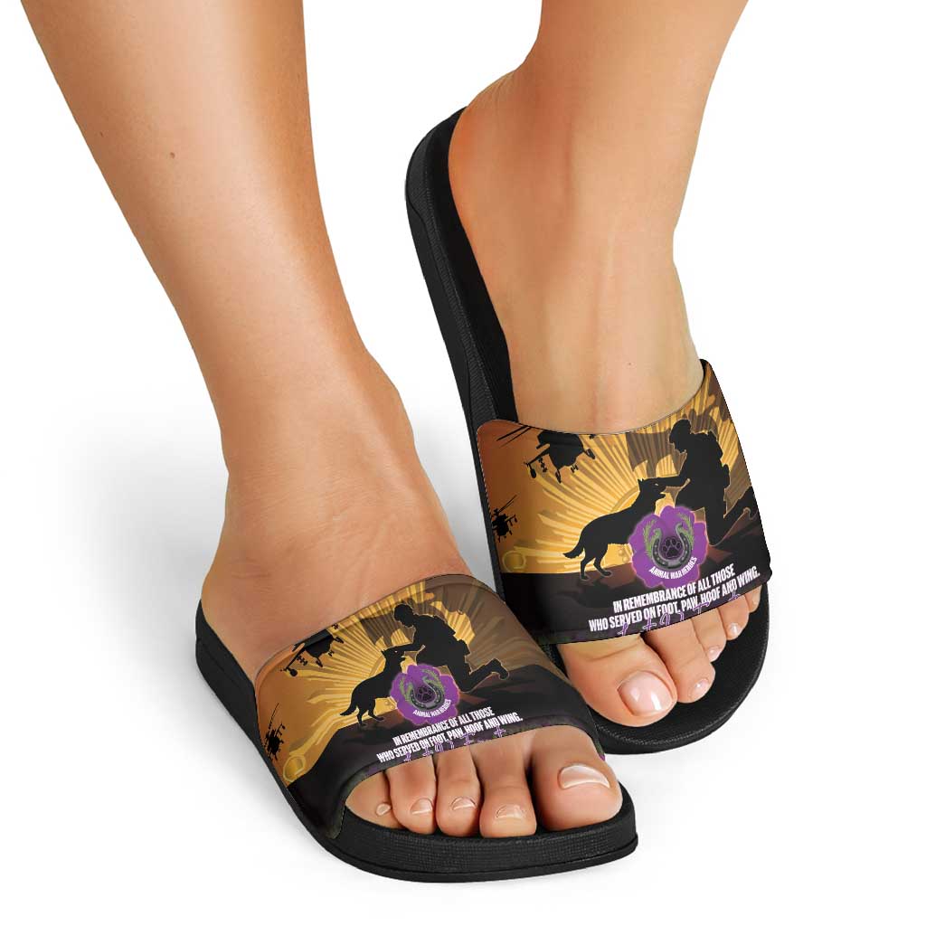 Animal War Heroes Australia ANZAC Day Slide Sandals We Will Always Remember Them