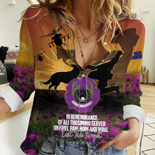 Animal War Heroes Australia ANZAC Day Women Casual Shirt We Will Always Remember Them