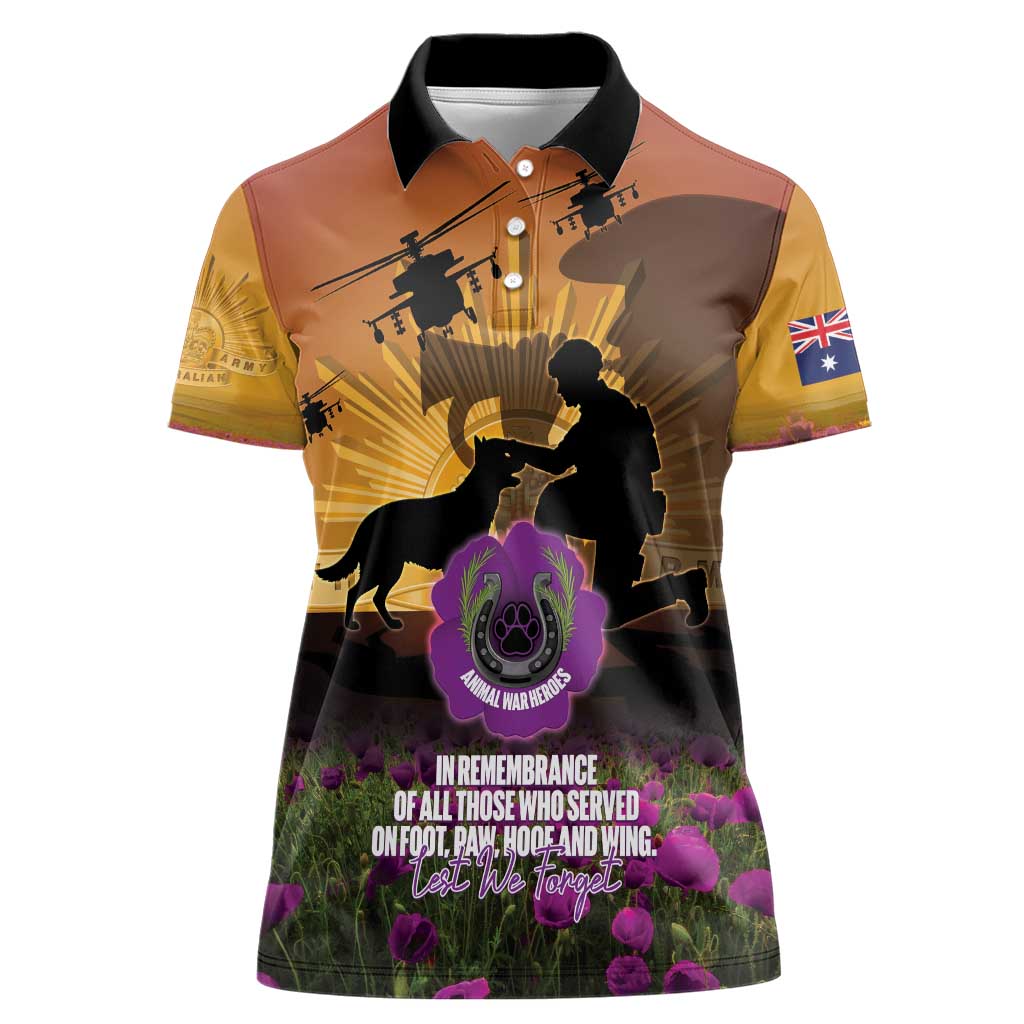 Animal War Heroes Australia ANZAC Day Women Polo Shirt We Will Always Remember Them