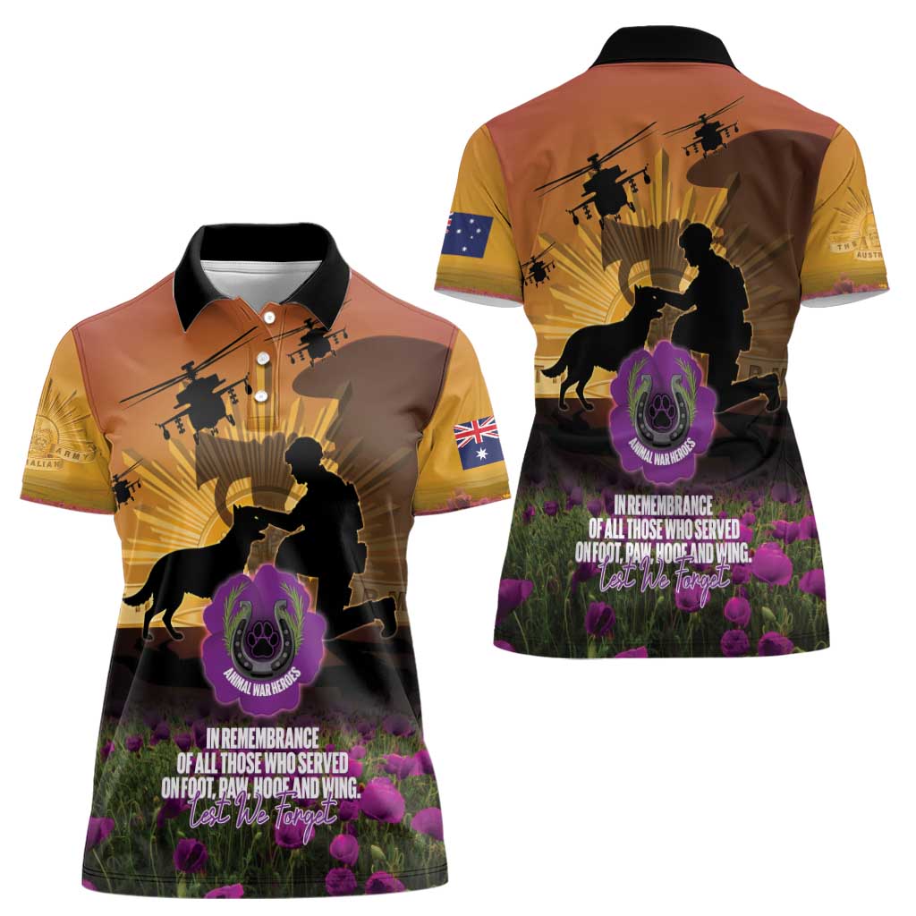 Animal War Heroes Australia ANZAC Day Women Polo Shirt We Will Always Remember Them
