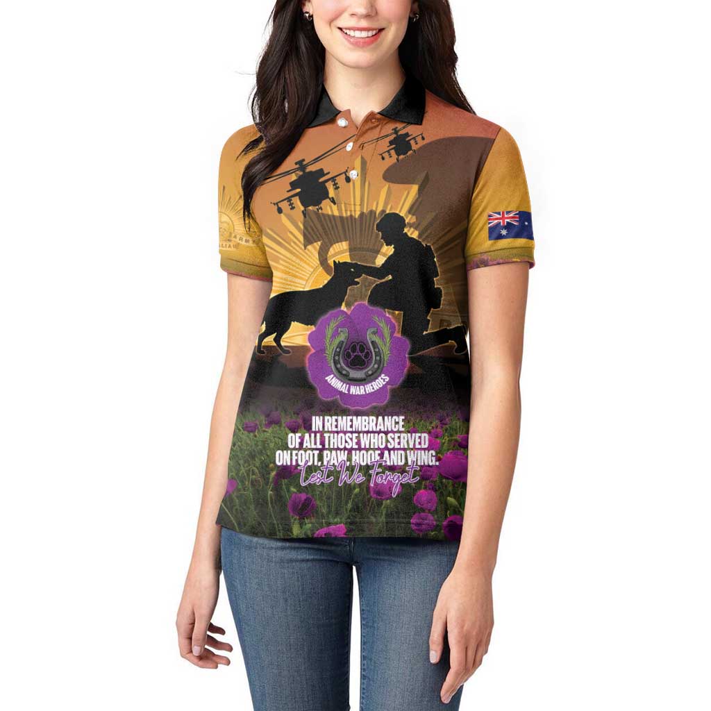 Animal War Heroes Australia ANZAC Day Women Polo Shirt We Will Always Remember Them