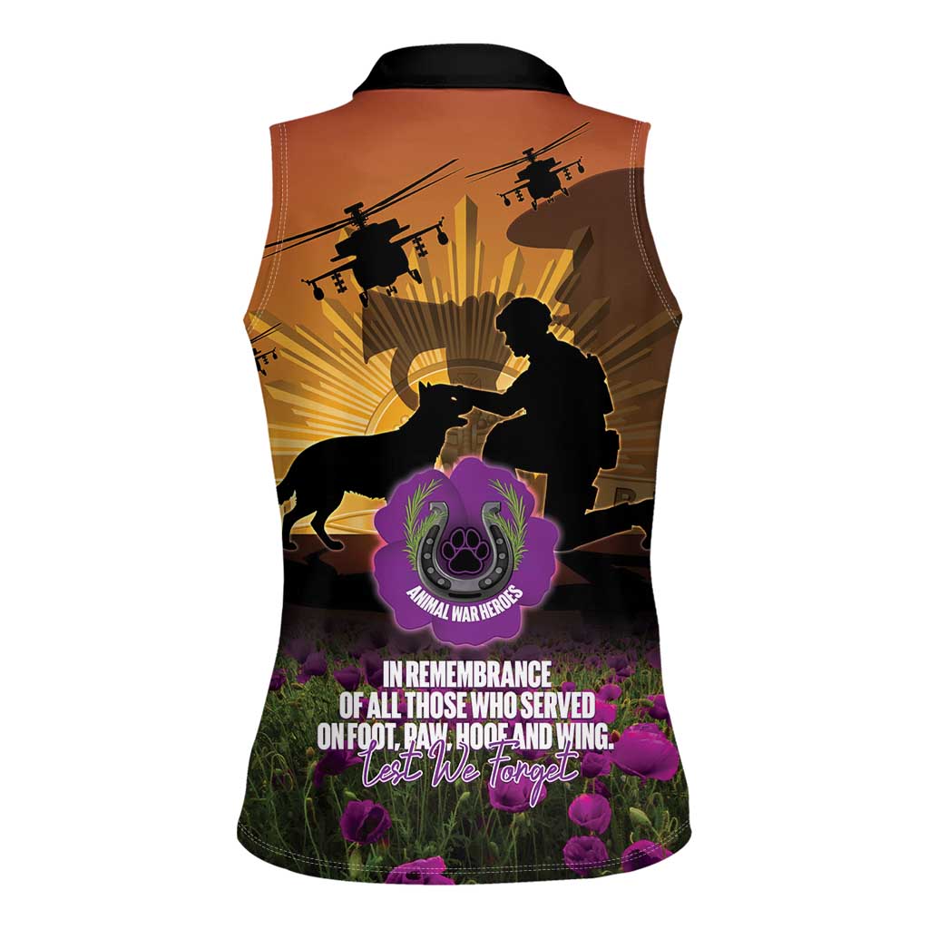 Animal War Heroes Australia ANZAC Day Women Sleeveless Polo Shirt We Will Always Remember Them