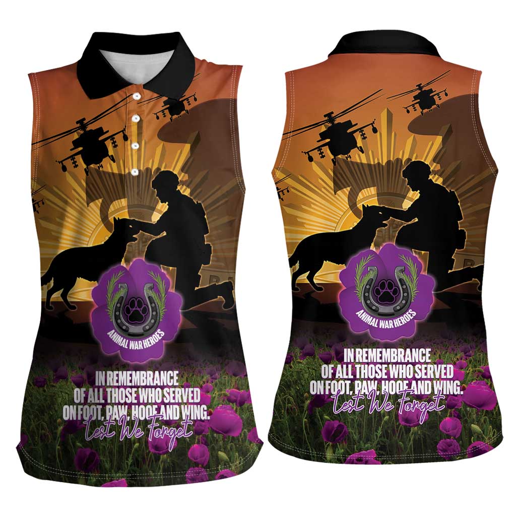 Animal War Heroes Australia ANZAC Day Women Sleeveless Polo Shirt We Will Always Remember Them