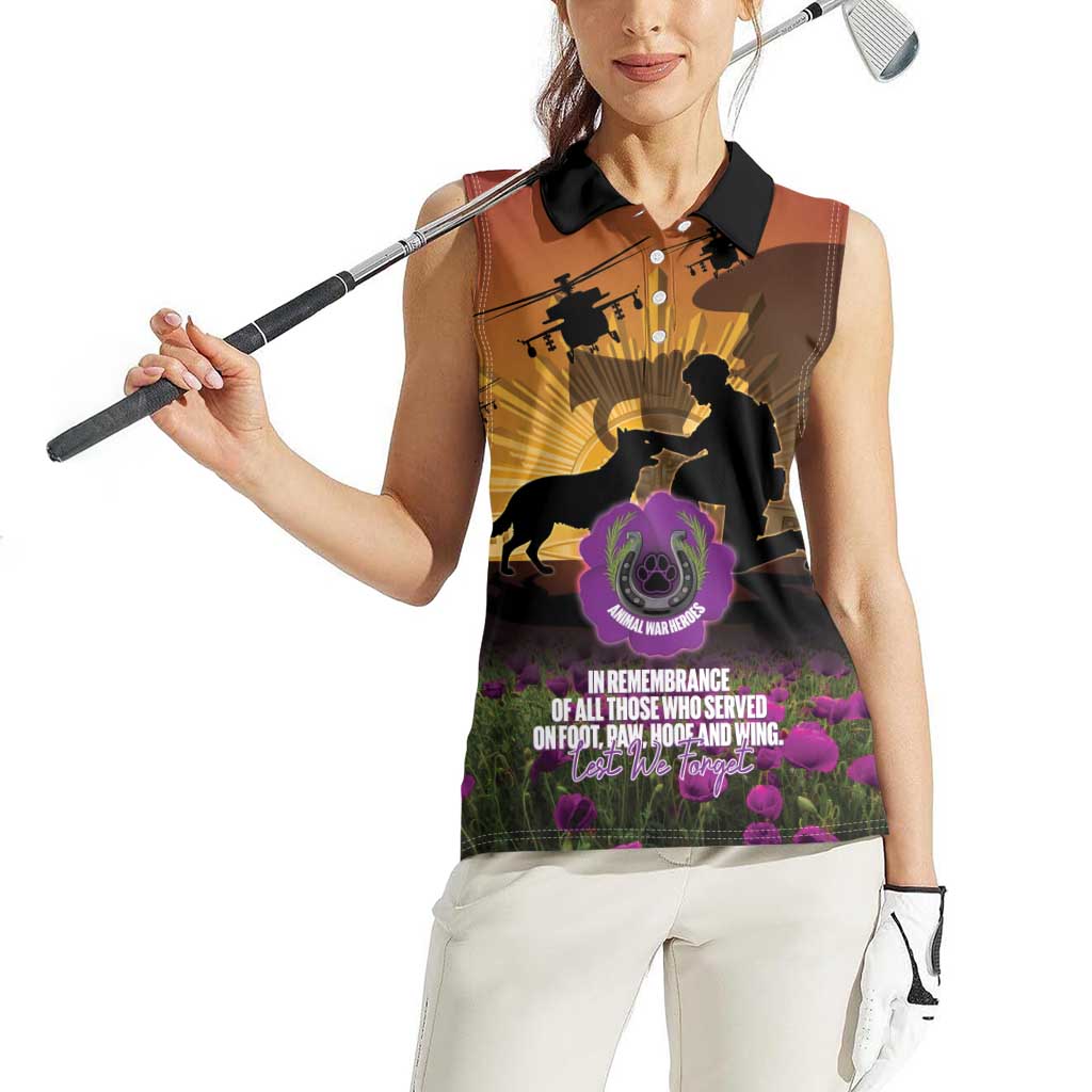 Animal War Heroes Australia ANZAC Day Women Sleeveless Polo Shirt We Will Always Remember Them