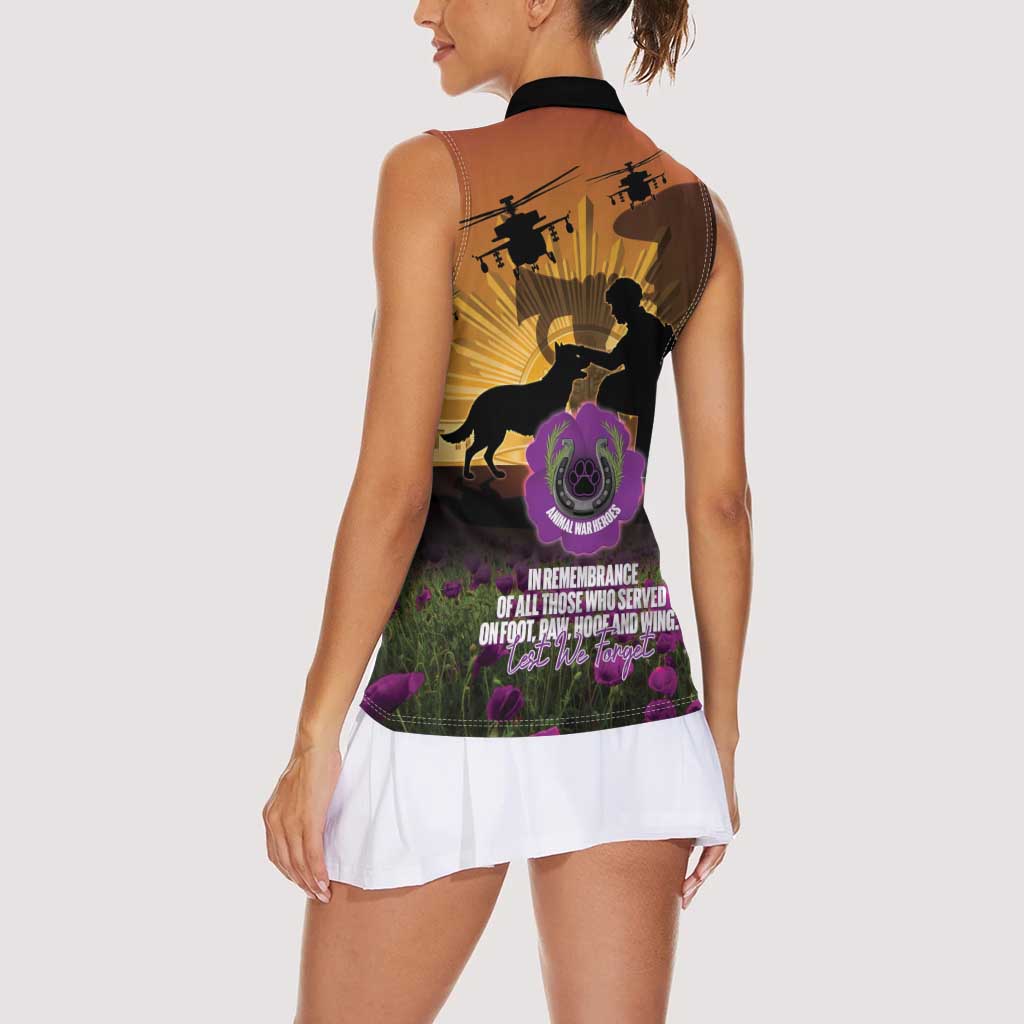 Animal War Heroes Australia ANZAC Day Women Sleeveless Polo Shirt We Will Always Remember Them