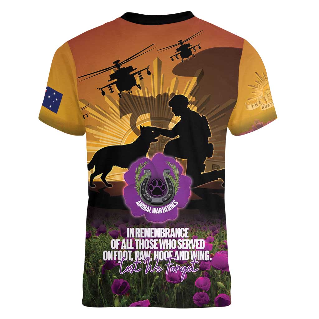 Animal War Heroes Australia ANZAC Day Women V-Neck T-Shirt We Will Always Remember Them