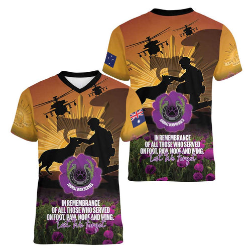 Animal War Heroes Australia ANZAC Day Women V-Neck T-Shirt We Will Always Remember Them