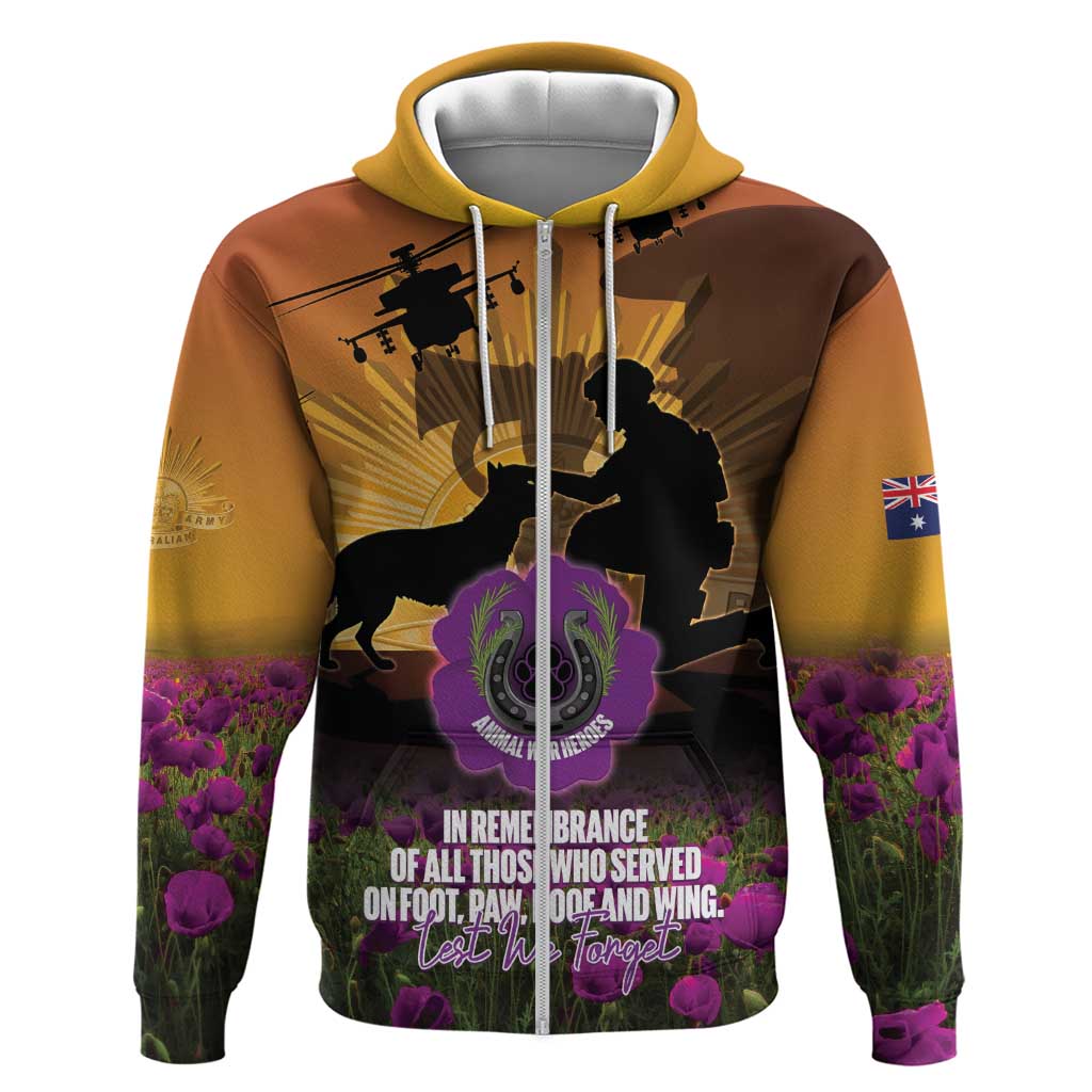 Animal War Heroes Australia ANZAC Day Zip Hoodie We Will Always Remember Them