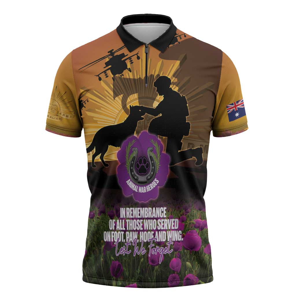 Animal War Heroes Australia ANZAC Day Zipper Polo Shirt We Will Always Remember Them