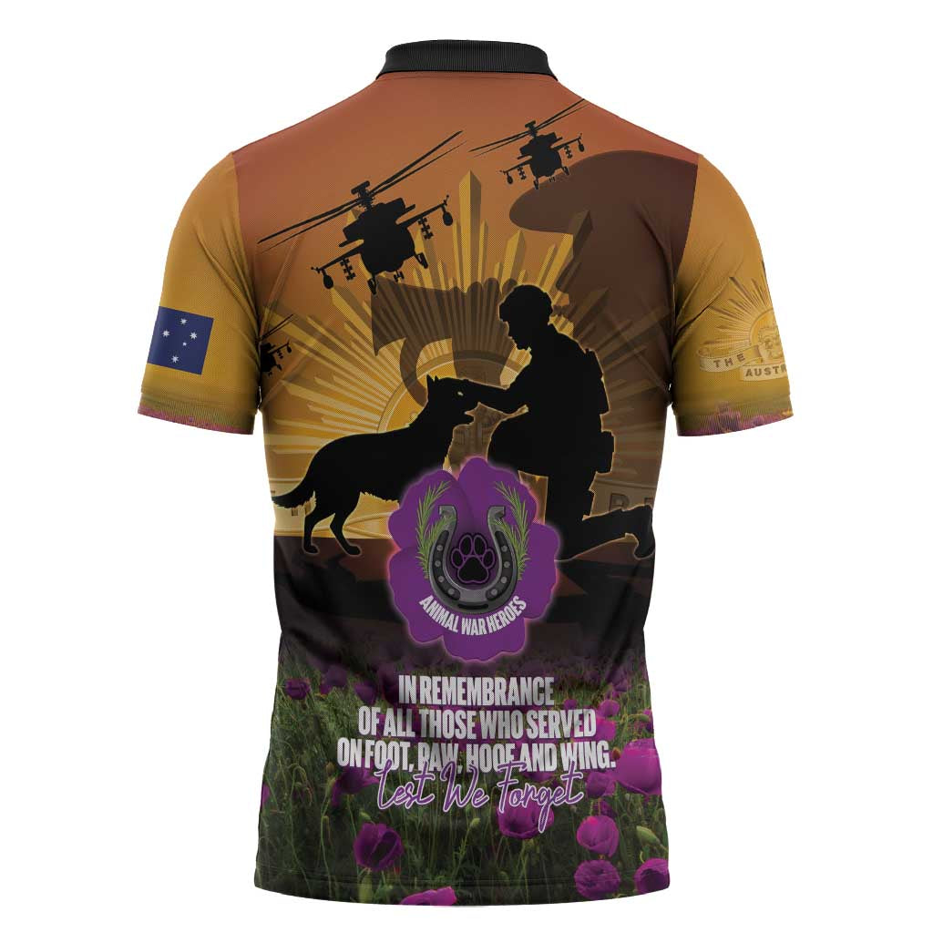 Animal War Heroes Australia ANZAC Day Zipper Polo Shirt We Will Always Remember Them