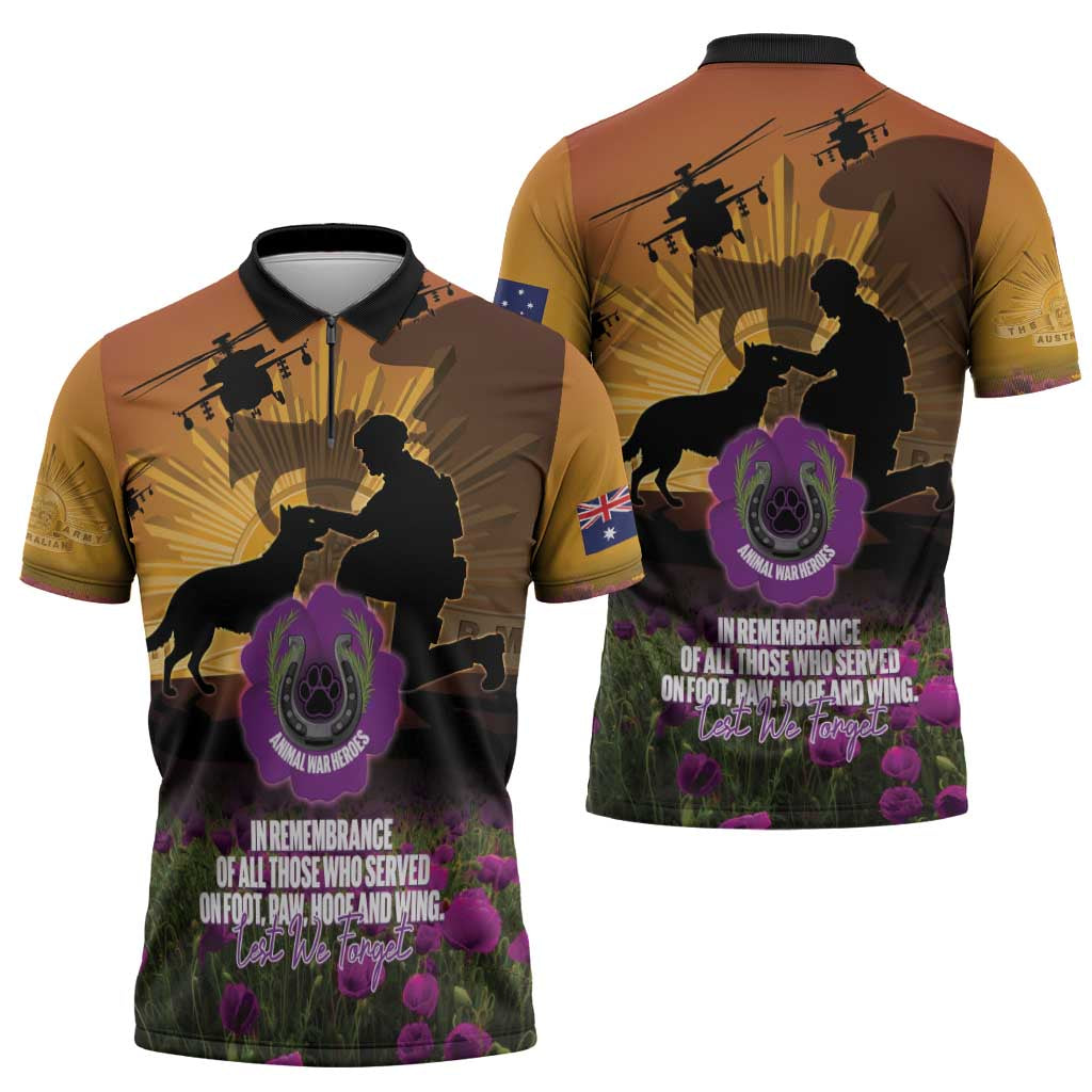 Animal War Heroes Australia ANZAC Day Zipper Polo Shirt We Will Always Remember Them