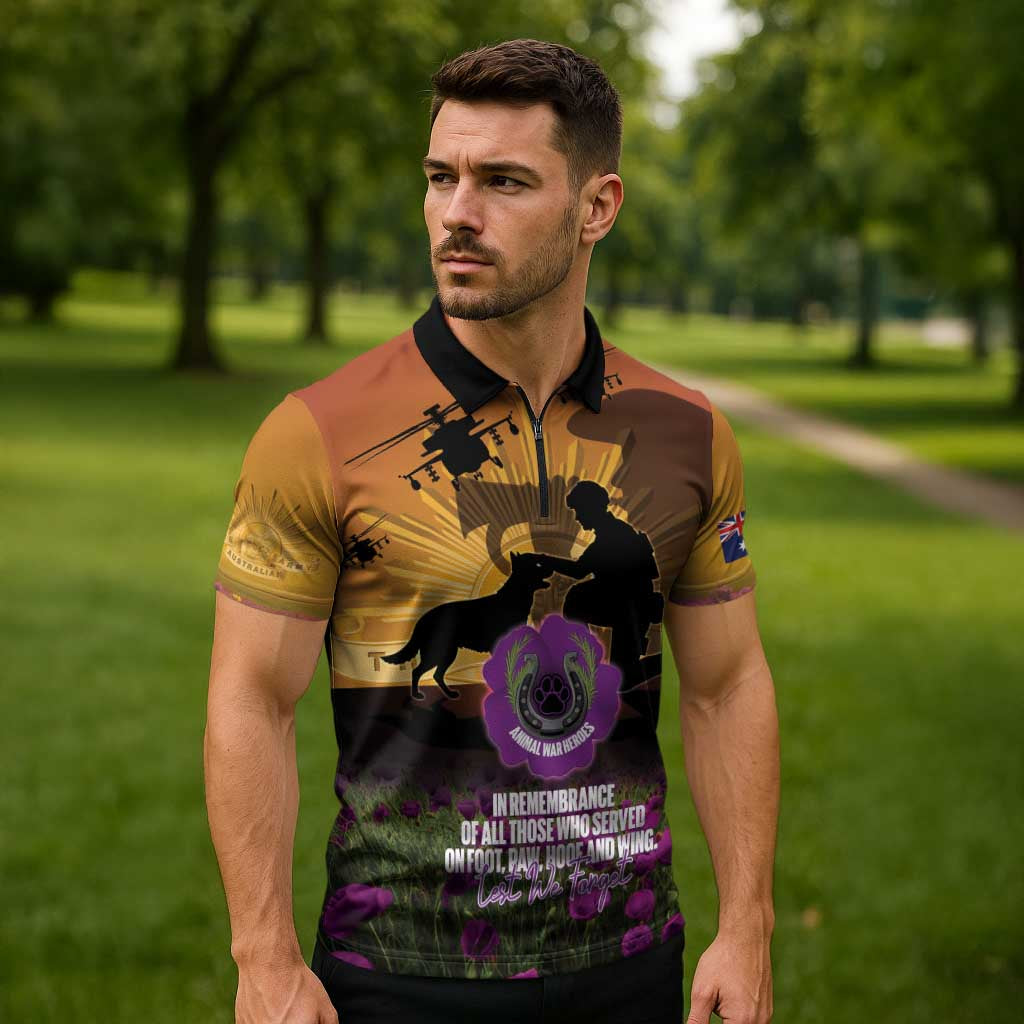 Animal War Heroes Australia ANZAC Day Zipper Polo Shirt We Will Always Remember Them