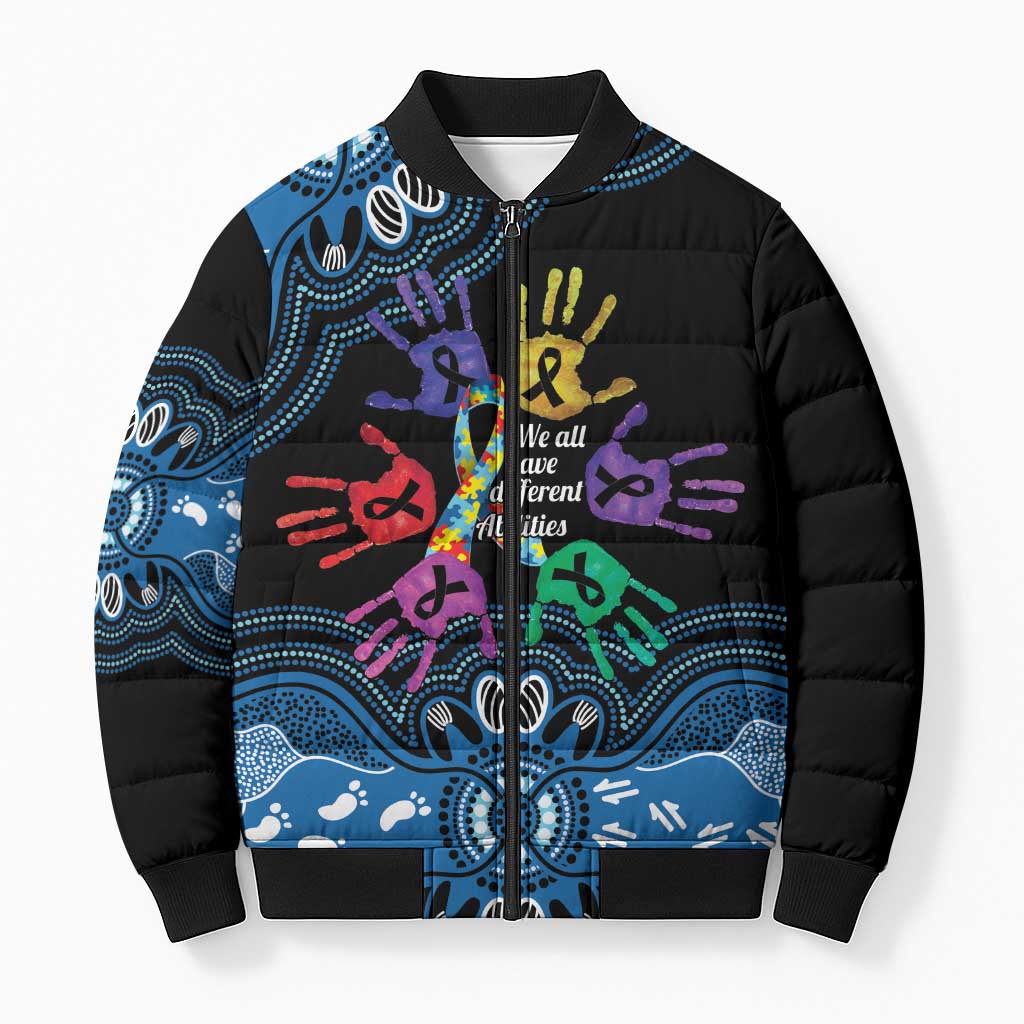 Autism Awareness Australia Indigenous Bomber Puffer Jacket We All Have Different Abilities