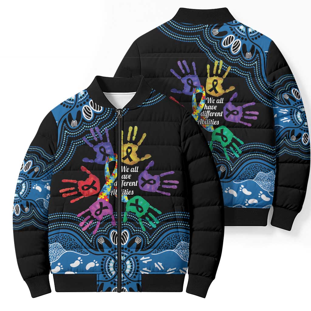 Autism Awareness Australia Indigenous Bomber Puffer Jacket We All Have Different Abilities