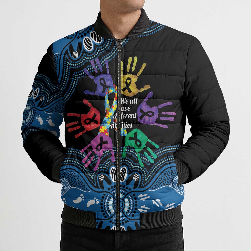 Autism Awareness Australia Indigenous Bomber Puffer Jacket We All Have Different Abilities