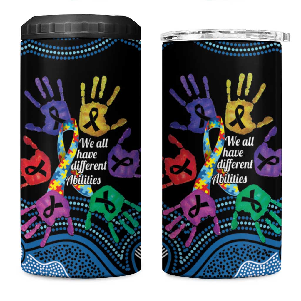 Autism Awareness Australia Indigenous 4 in 1 Can Cooler Tumbler We All Have Different Abilities