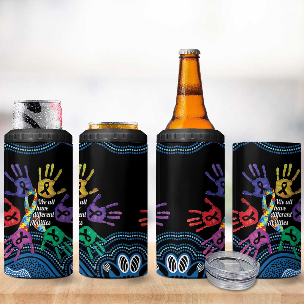 Autism Awareness Australia Indigenous 4 in 1 Can Cooler Tumbler We All Have Different Abilities