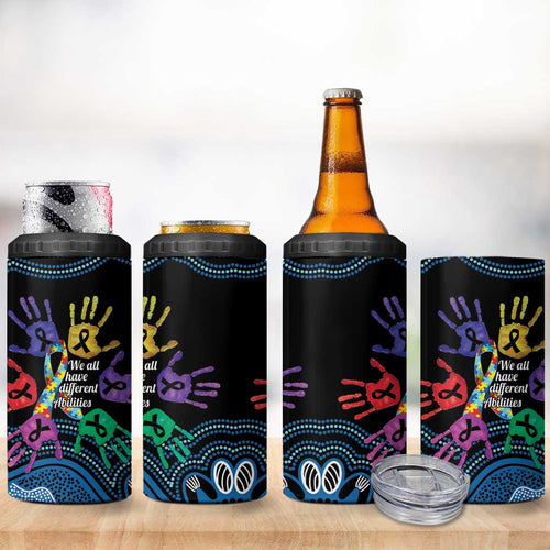 Autism Awareness Australia Indigenous 4 in 1 Can Cooler Tumbler We All Have Different Abilities