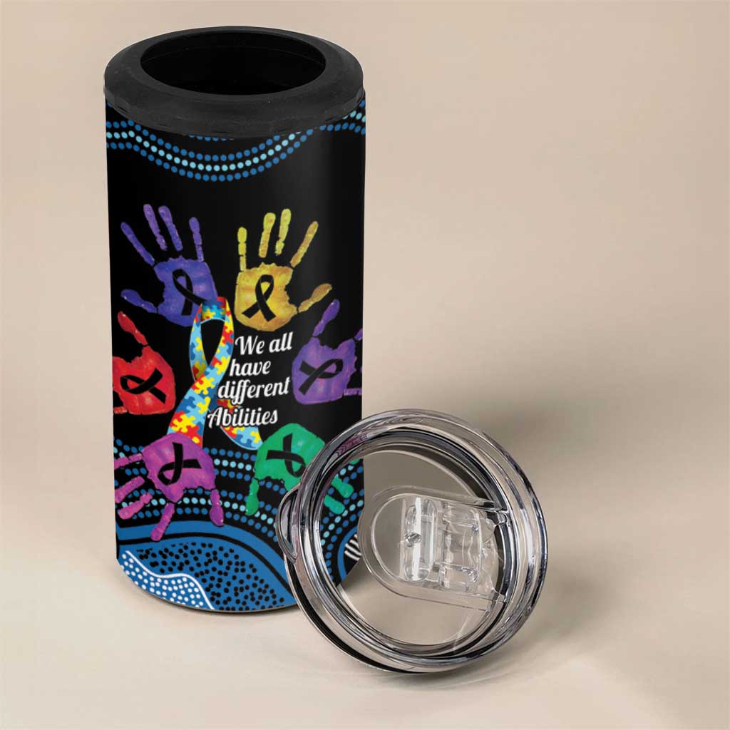 Autism Awareness Australia Indigenous 4 in 1 Can Cooler Tumbler We All Have Different Abilities