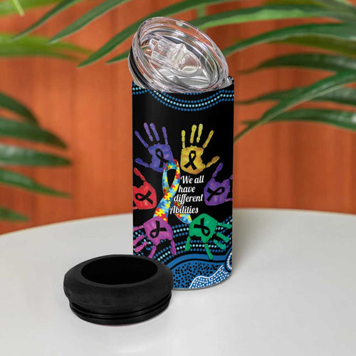 Autism Awareness Australia Indigenous 4 in 1 Can Cooler Tumbler We All Have Different Abilities
